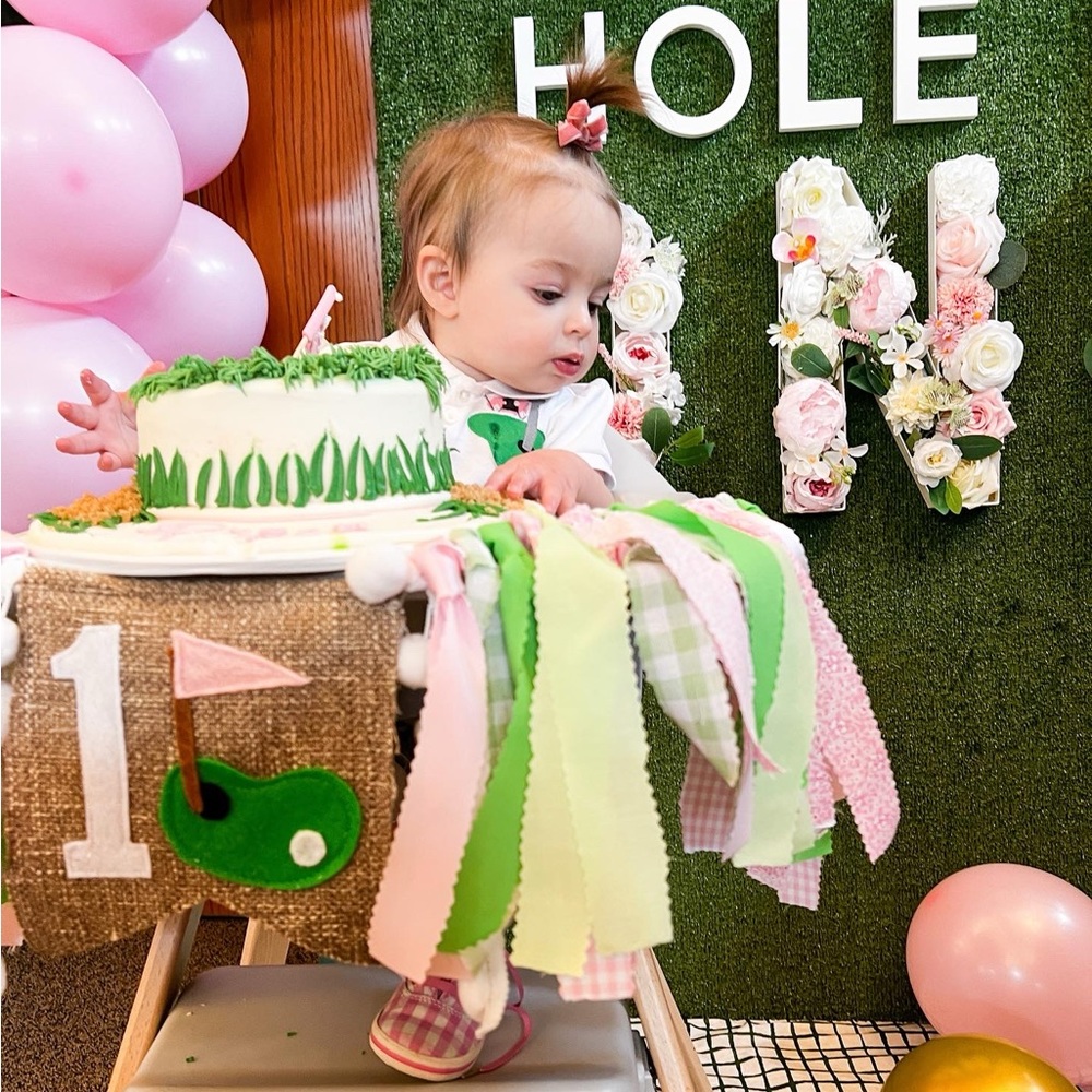 Baby Girl First Birthday Golf Highchair Banner Cake Smash Decor Handmade - Picture 6 of 7